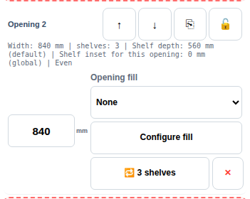 Real MebelCalc capture: Opening card and its controls